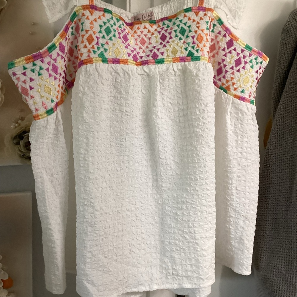 House of Halle- White Off-Shoulder Top with Colorful Embroidery